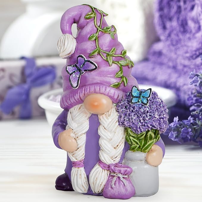 Hodao Lavender Dream Gnome - Purple Fragrance Wonderland Journey Spring Swedish Tomte Elf Dwarf Figurines Summer Gnome Indoor Home Decor Gift (Lavender Gnome 2)