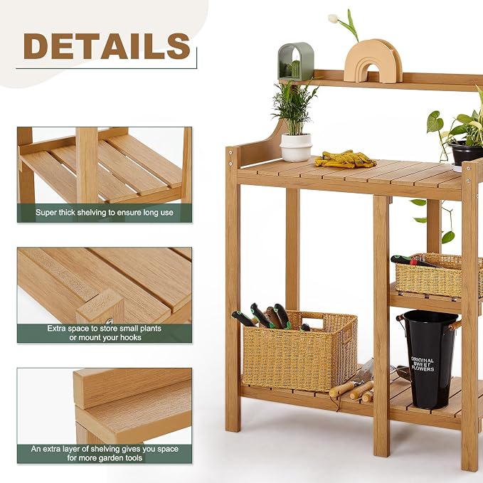 LMP Potting Bench, HDPS Potting Bench Table, 50’’x17.5x37.5' (LxWxH) All Weather Potting Table Work Station for Outside Gardening, Garden Tables for Outdoors