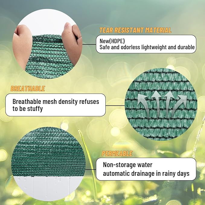 Cool Area 70% 20x20ft Sunblock Shade Cloth Cover Mesh UV Resistant Net for Garden Flower Plant Greenhouse, Dark Green