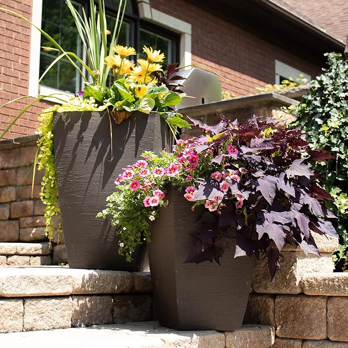 Tusco Products MSQT23BK Modern Square Garden Planter, 23-Inch, Black
