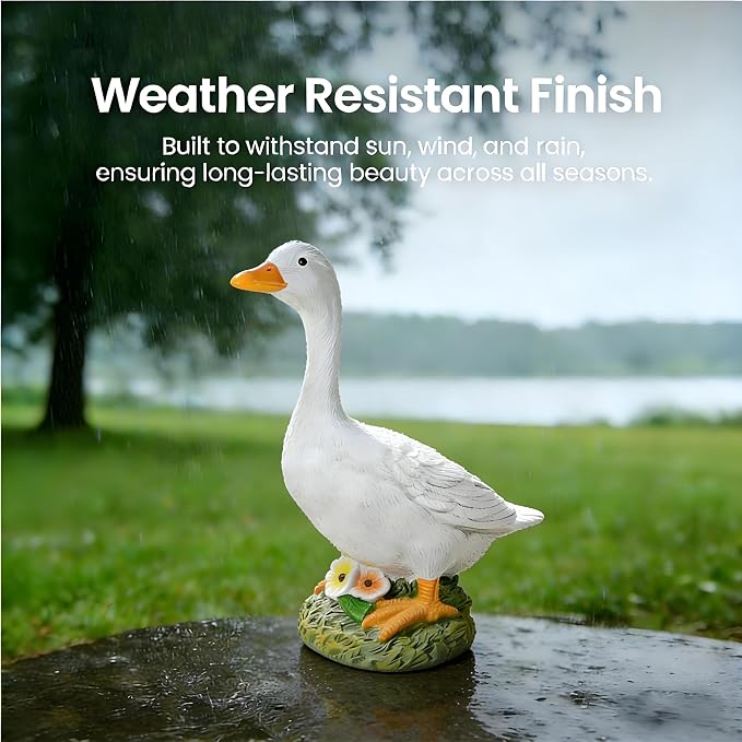 Garden Outdoor Decor Goose Flower Statue, 9.5 Inch Goose Figurines Garden Statues & Sculpture Decor for Patio, Porch and Lawn, Goose Memorial Stone