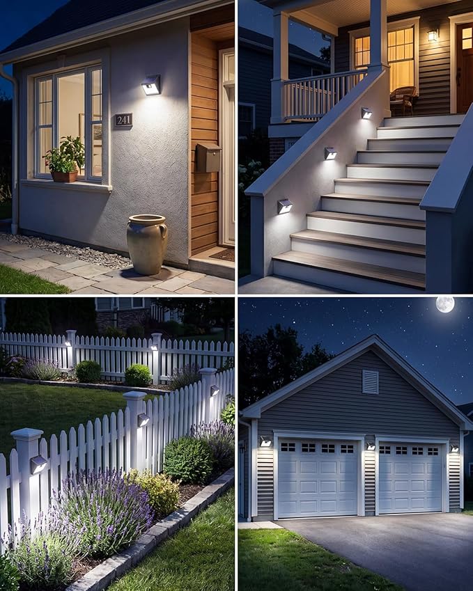Peasur Solar Powered Lights Outdoor, 140 LED 8Pack Motion Sensor Light Outside, IP65 Waterproof Fence Security Lighting with 3 Modes for Yard Wall Garden Cool White