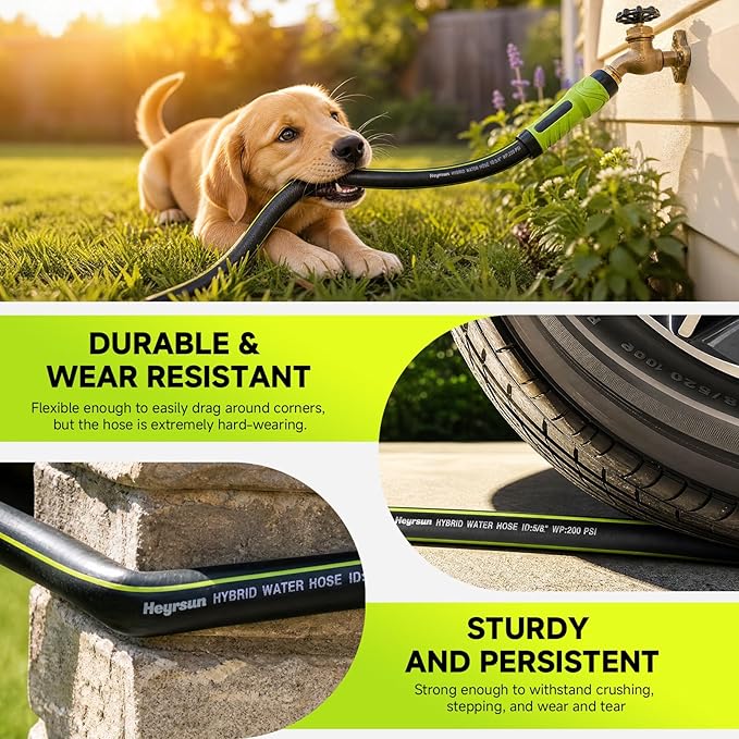 Garden Hose 75ft x 5/8", NON-EXPANDABLE Water Hose Heavy Duty, Flexible, Lightweight, Kink Resistant & Outside Hybrid Hose, Male to Female Fittings