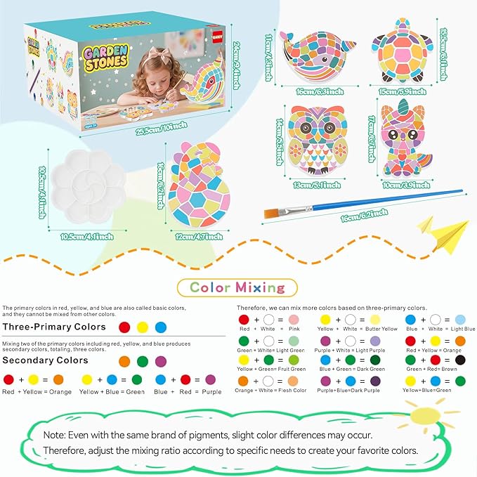 QANIY Stepping Stones Painting Kit for Kids Ages 4-12,5 Pack Outdoor Garden Stone Crafts,Outdoor Art & Craft Activity Set, Creative Gift for Boys & Girls