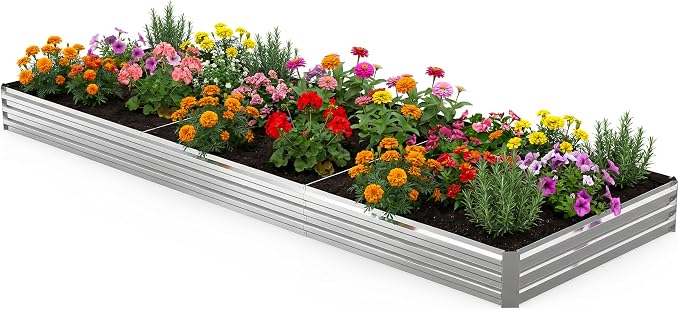 12x4x1FT Galvanized Raised Garden Bed Outdoor Patio, Large Rectangular Metal Planter Boxes,Plant Container Kit for Gardening, Vegetables, Flowers, Herbs,Silver,1 Pack
