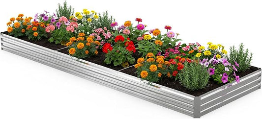 12x4x1FT Galvanized Raised Garden Bed Outdoor Patio, Large Rectangular Metal Planter Boxes,Plant Container Kit for Gardening, Vegetables, Flowers, Herbs,Silver,1 Pack
