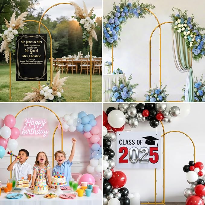 Metal Arch Backdrop Stand, 7.2FT+6FT Wedding Arches Frame, Gold Wedding Arch Backdrop Stand Set of 2, Balloon Arch Backdrop for Wedding Party Decor Birthday Baby Shower Graduation