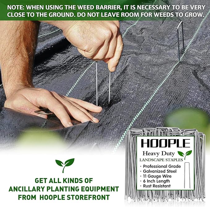 HOOPLE 3FT x100FT Weed Barrier Landscape Fabric Heavy Duty 3.2oz - Woven Polypropylene Ground Cover for DIY Gardening, Commercial Driveways, Erosion Control | Landscaping Fabric with Grommet Edges
