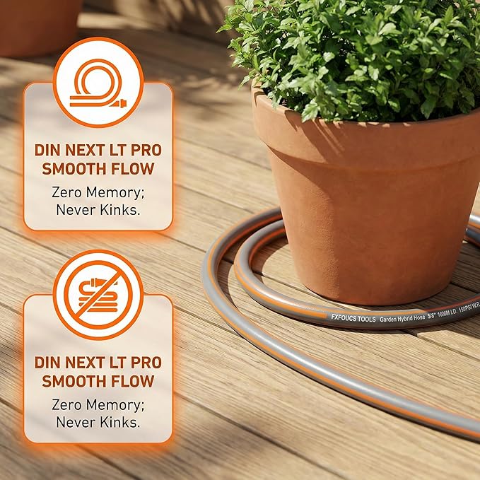 PremiumPro 75FT 5/8" Heavy Duty Reinforced Garden Hose, Large Flow,600 PSI Burst Pressure, Four Layer Hybrid Polymer Anti Kink with 360 Swivel Brass Connectors and handle for yard,washing & irrigation