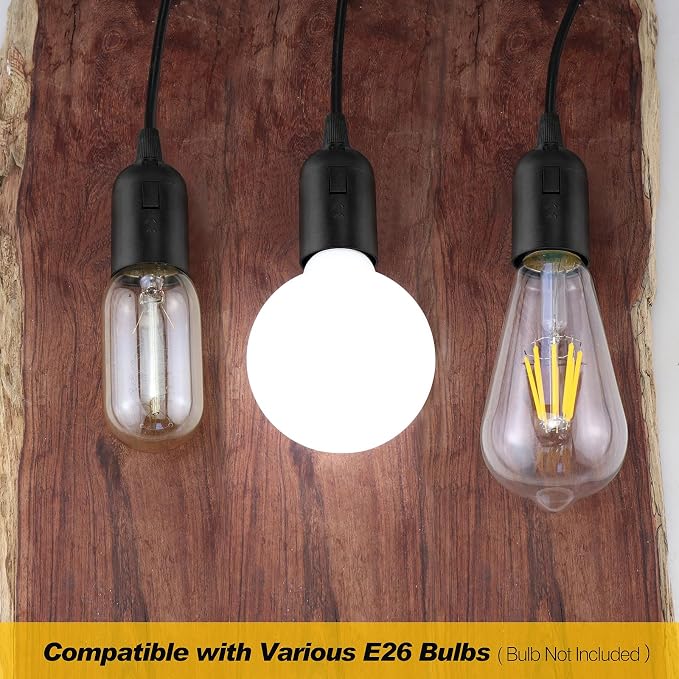 2Pack Plug in Hanging Light Kit, E26/E27 Vintage Hanging Lights with Plug in Cord, Retro Pendant Light Fixture, 12FT Cord with On/Off Switch, Black
