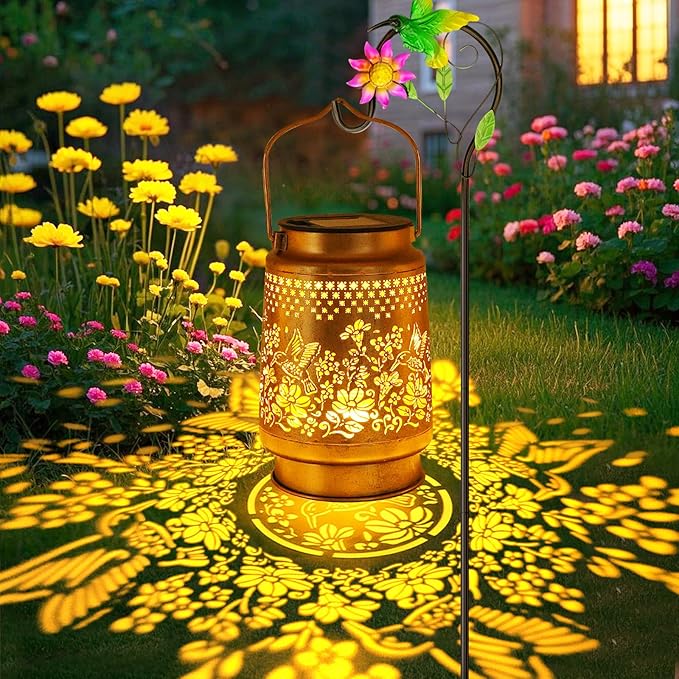 Solar Lanterns Outdoor Hummingbird Garden Decor, Birthday Gifts for Women Mom Grandma, Metal Hanging Solar Lights Waterproof with Shepherd Hook LED Decoration Outside for Garden Yard Patio Porch