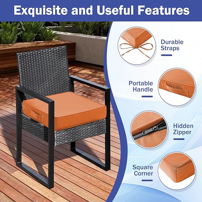 IASEAHK Patio Chair Cushions, 18.5" x 16" x 3" Outdoor Chair Cushions Set of 4, Waterproof Outdoor Cushions for Patio Furniture, Outdoors Seat Cushions with Handle and Ties, Spice