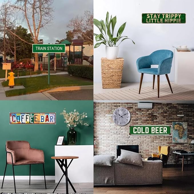 Bar Sign Bar Gifts Vintage Metal Wall Decor Sign"HAPPY CAMPER" Street Sign Funny Man Cave Decor Accessories for Home, Bar, Bathroom, Bedroom Unique Retro Tin Signs for Outdoor 4 X 16 inches