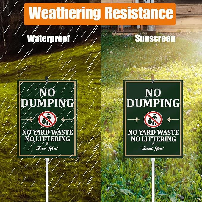 No Dumping Yard Sign With Stakes No Littering No Yard Waste Private Property Reflective Aluminum Yard Signs Rust Free For Lawn Garden Neighborhood (8x12) IN