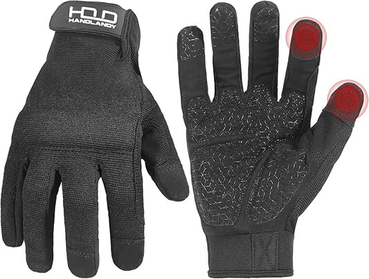 HANDLANDY Work Gloves for Men & Women, Utility Mechanic Working Gloves Touch Screen, Flexible Gardening Gloves for Yard