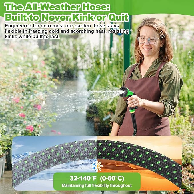 Garden Hose 100 ft, Stainless Steel Metal Hose, Flexible Water Hose with 10 Function Nozzle, Kink Free, Leak-Proof, Heavy Duty Hose for Yard, Outdoor, Lawn, RV, Car Wash and Camper Use (100FT)
