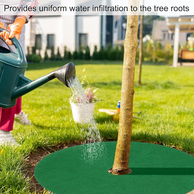 HARFINGTON 6pcs Tree Mulch Ring 16.5 Inch Non-Woven Round Tree Protector Weed Barrier Mat Plant Cover Rings for Weed Grass Control Root Protection, Green