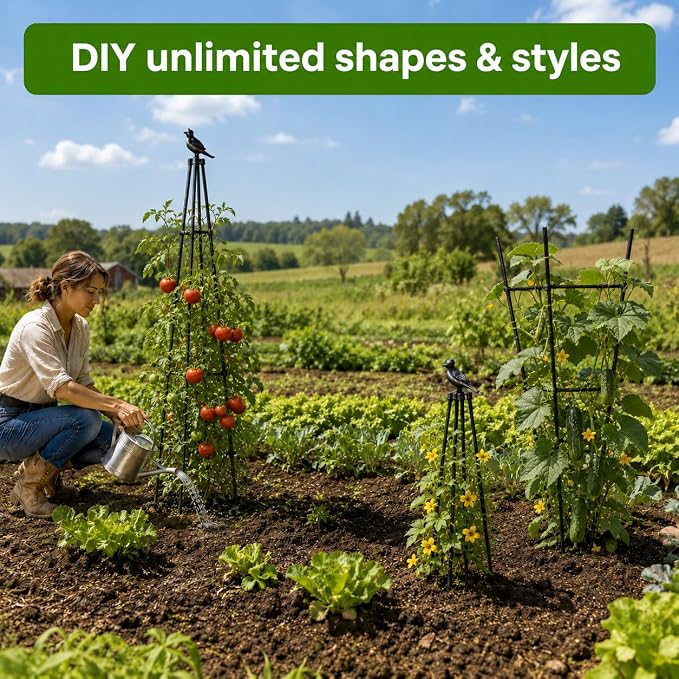 OTOSUNNY Garden Obelisk Trellis for Climbing Plants Outdoor, 67" Tall Tomato Cage Cucumber Trellis for Raised Garden Bed, Metal Climbing Plants Support for Vine Flower Vegetable Peas Bean, 2 Pack