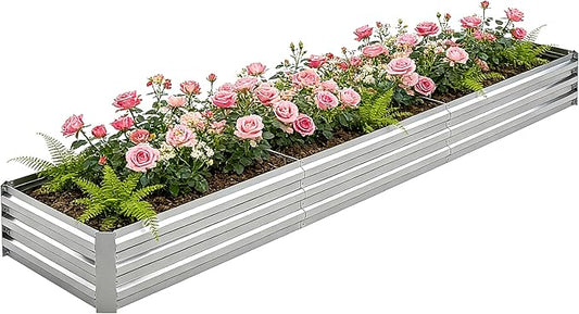 10x2x1FT Galvanized Raised Garden Bed Outdoor Patio, Large Rectangular Metal Planter Boxes,Plant Container Kit for Gardening, Vegetables, Flowers, Herbs,Silver,1 Pack