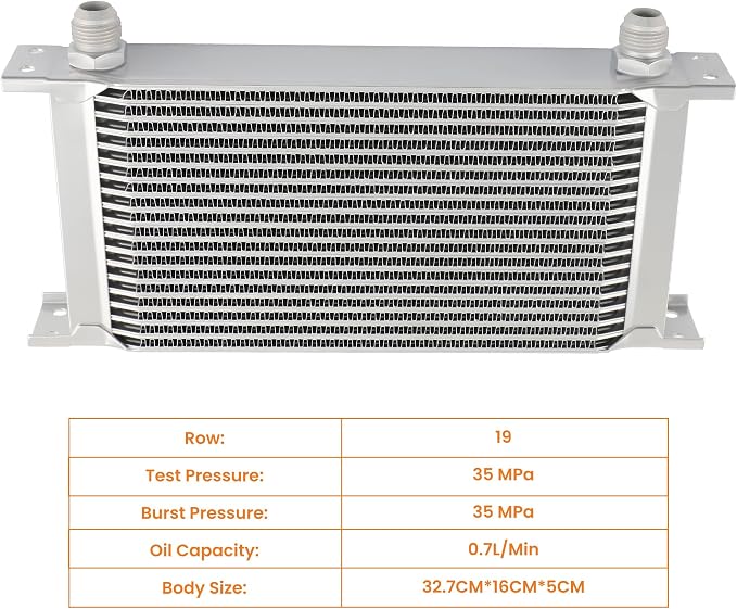maXpeedingrods Universal 19 Row 10AN Transmission Engine Oil Cooler Kit, British Radiator Oil Cooler Condenser, Stacked Plate Aluminium Alloy Sliver Engine Transmission