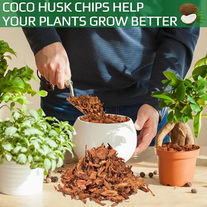 Halatool 6 Pcs Coco Husk Chips for Plants - 6.6 LB 100% Organic Coconut Coir Chips with Low EC and pH Balanced, Compressed Coco Substrate Growing Mulch Medium for Landscaping, Herbs, Plants, Flowers