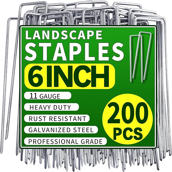 200 Pack Landscape Staples 6 Inch Garden Stakes Galvanized Garden Staples Pins Anti-Rust Ground Stakes for Weed Barrier, Irrigation Tubing, Landscaping Fabric, Yard Lawn