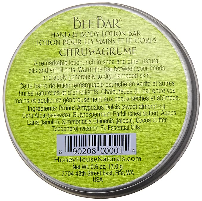 Honey House Naturals Small Bee Bar Lotion, Citrus, 0.6 Ounce