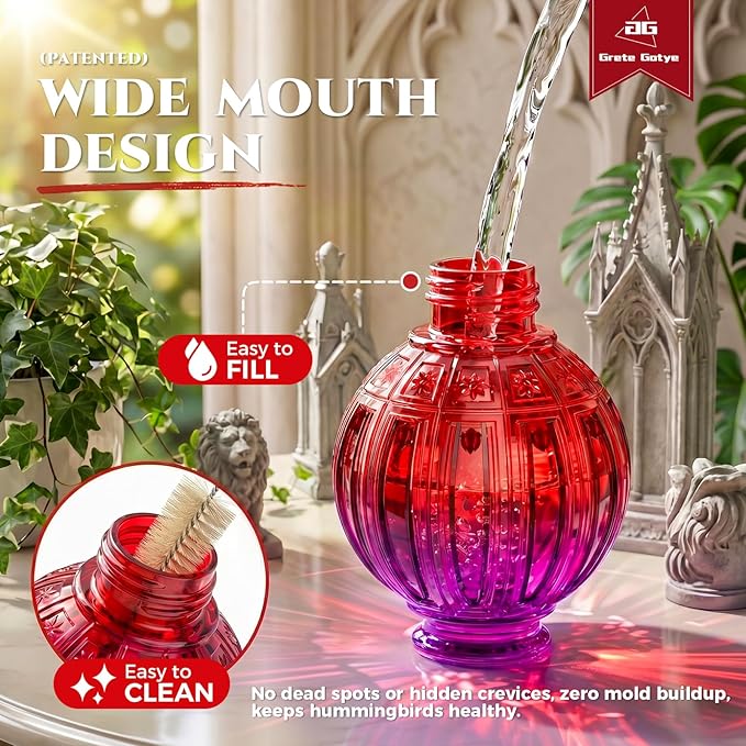 2 Pack Glass Hummingbird Feeder for Outdoors Hanging, Bird Nectar Feeder with Perch & 5 Flower Feeding Ports, 26 Oz Leak Proof for Outside Garden Decor Backyard, Gifts for Women Mom, Red + Purple Red