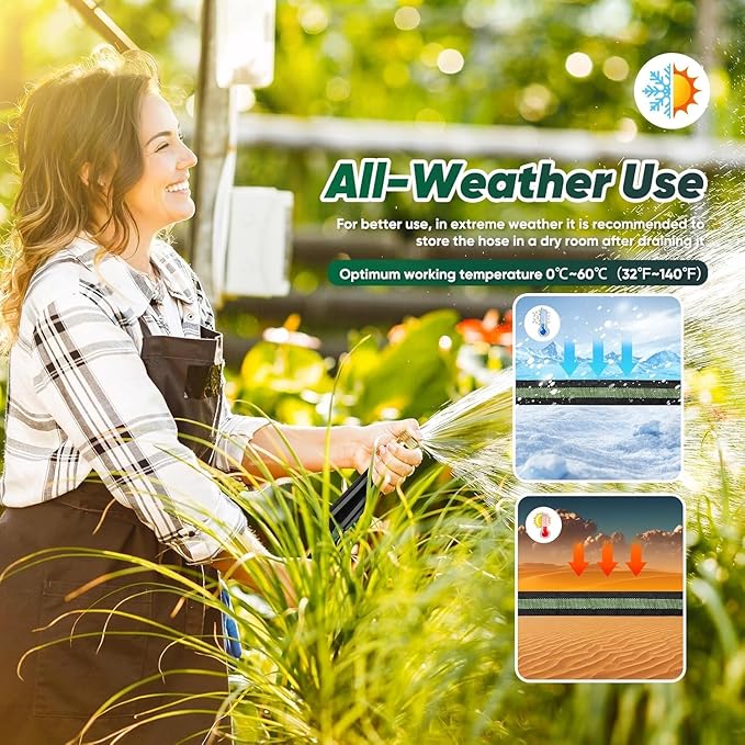 Toolasin Garden Hose 50FT, Lightweight Water Hose with 3/4", Non-Expanding, Potable, Easy Storage, Portable and Flexible Kink-Free PVC Inner Core, 500 PSI Burst Strength Outdoor Hose for Garden, Green