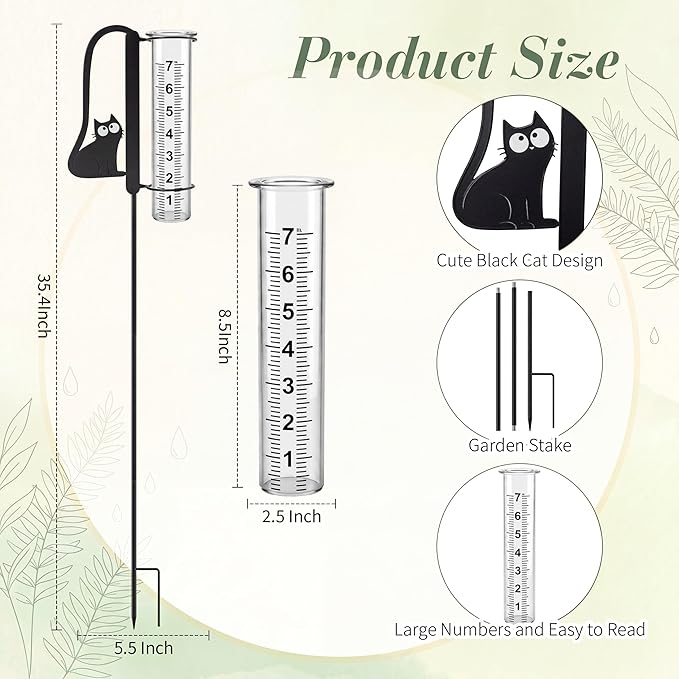Konohan Cat Rain Gauge Outdoor 7 Inch Plastic Rain Gauge Outdoors Best Rated Freeze Proof Adjustable Height Rains Measuring Tool Easy to Read Accurate for Garden Yard Lawn Patio Farm Decor