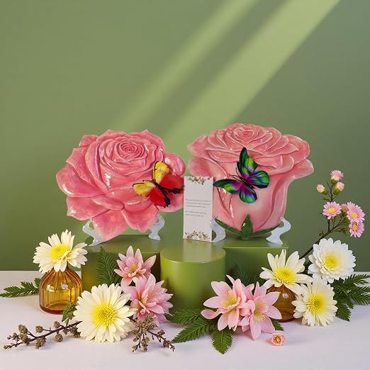Garden Stepping Stones Outdoor Walkway – Resin Rose Flower Pavers for Path, Lawn & Backyard -Walkway Sculpture Yard Art,Rose Ornament as a for Loved Ones – Set of 2, Pink