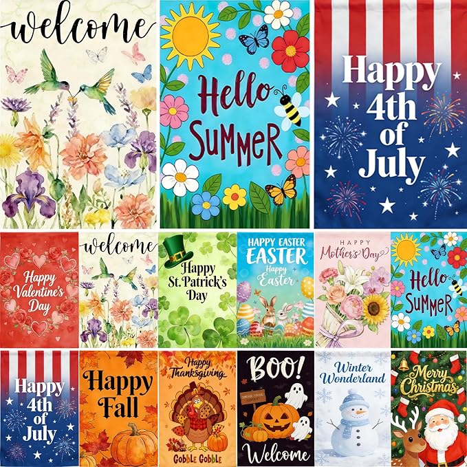 Seasonal Garden Flags Set of 12, KissDate 12 x 18 Inch Double Sided Yard Flags Garden Flags for Outside, 4th of July American Flags Spring Summer Garden Flag 250 Anniversary USA, Outdoor Banners Holiday Garden Decorations