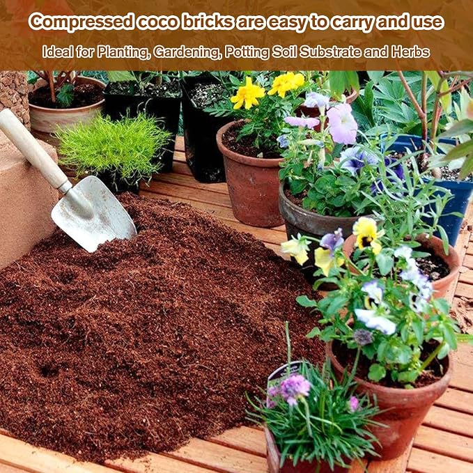 Legigo Pack of 10 Organic Coco Coir Bricks & 1.1 LB Coco Chips for Plants- Natural Compressed Coco Coir Brick Coconut Fiber Substrate for Planting & Gardening