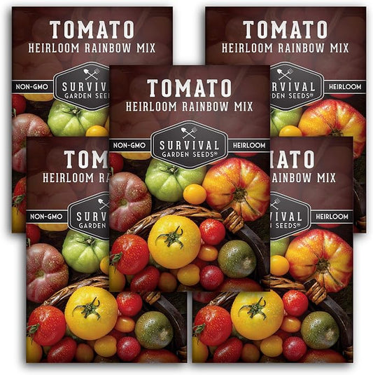 Heirloom Rainbow Mix Tomato Seeds for Planting - Colorful Heirloom Varieties Seed Blend, High Yield Garden Tomatoes, Non-GMO Open Pollinated - Survival Garden Seeds (5 Pack)