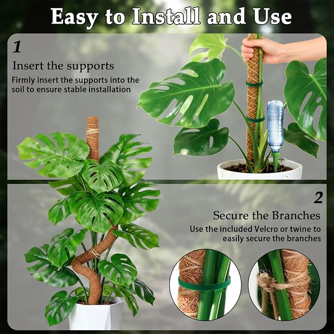 2 Pack 48 Inch Monstera Plant Support Bendable Moss Pole for Climbing Indoor Plants 7mm Strong Aluminum Core Support Stakes Tall Plant Stake Kit for Potted Plants Pothos Philodendron