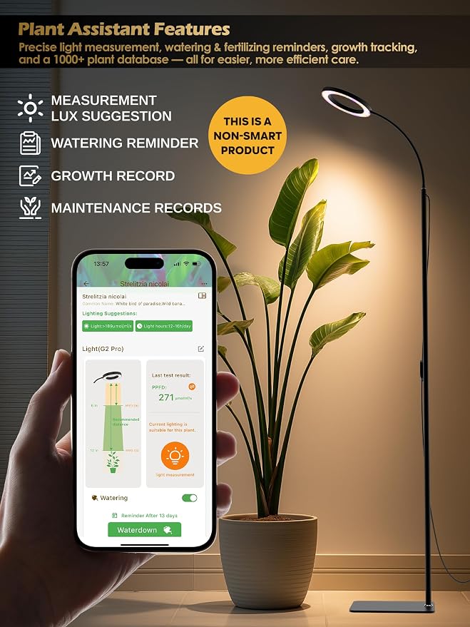 GLOWRIUM Grow Lights for Indoor Plants, Full Spectrum LED Grow Light, Stepless Dimming,3 Lighting Mode and Adjustable Height, Plant Light with 3/9/12/16H Timer (Black, Single Head)