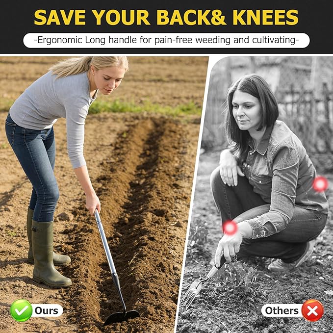Draw Hoe Garden Tool, Heavy Duty Garden Hoes for Weeding Stainless Steel Long Handle, Easy Stand Up Scraping Weeder Tool for Garden, 80inch Adjustable Weed Hoe with 7-inch Wide Welded Blade