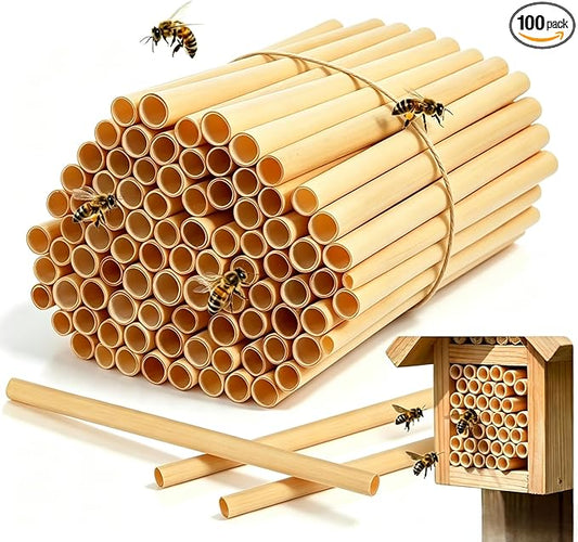 100PCS Mason Bee Tubes, Phragmite Reed Bee Tubes, Honeycomb Reed Tubes Bees House Nest for The Garden Pollinator House Gardening Gifts