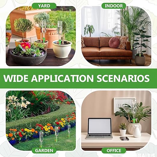 6 Set Plant Watering Devices with Self Watering Spikes Automatic Planter Insert Spikes with Bottle Waterer Devices with Adjustable Control Valve for Vacation Garden Indoor(25 oz Bottle)
