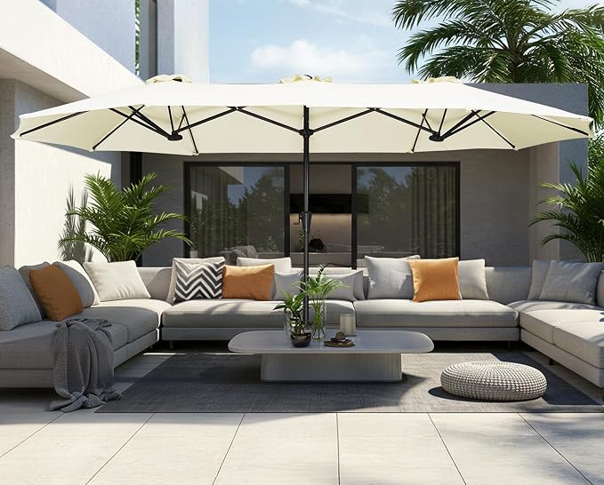 SUPERJARE 13FT Outdoor Umbrella for Patio, Double sided Pool Umbrellas with Fade Resistant Canopy, Large Table Umbrella for Deck, Market, Backyard - Cream White