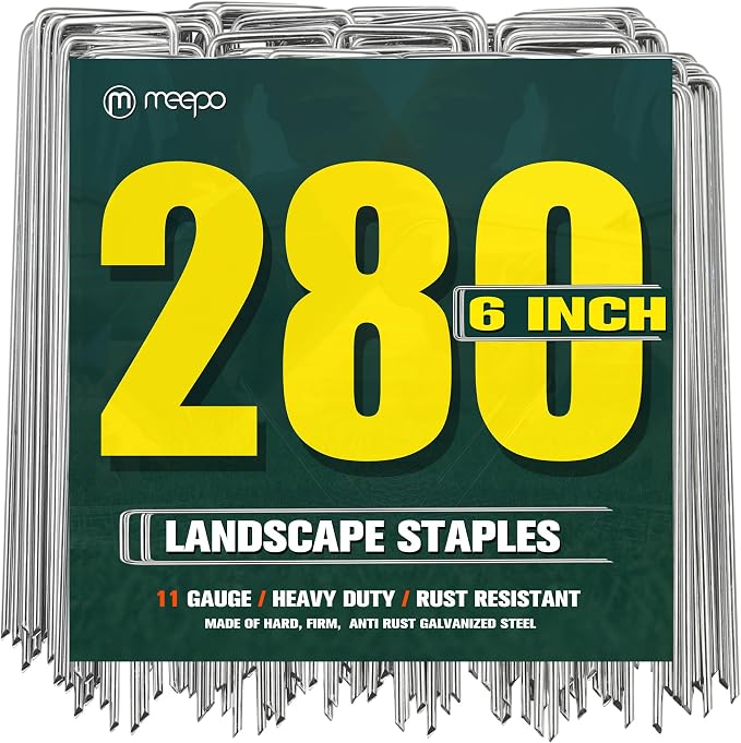 M MEEPO Garden Stakes, 280-Piece 6 Inch Never Rust Galvanized Landscape Staples, 5X Sharper Durable Stakes for Gardening, Tent, Weed Barrier, Outdoor Yard Decoration, Plant Cover