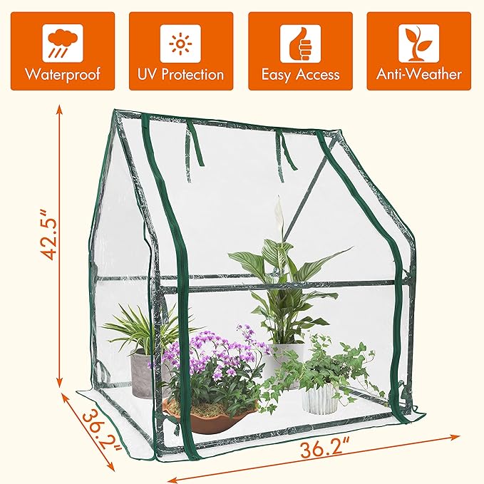 Gardzen Mini Greenhouse Heavy Duty Portable Green House, Zipper Clear Tent Small Greenhouse for Indoor Outdoor Plants 36.2”(L) x36.2”(W) x42.5”(H)