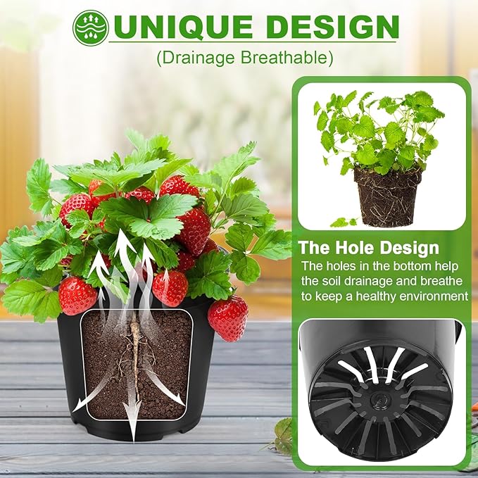 6 Pack 5 Gallon Pots for Plants, 5 Gallon Plastic Nursery Pot with Drainage Holes, Sturdy Plastic Plant Pots for Nursery Garden, Flowers, Succulent Outdoor Indoor (Black, 5 Gal- 6 Pack)