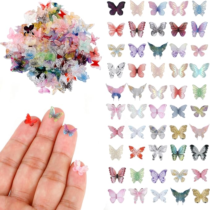 90Pcs Resin Butterflies 3D Miniature Dollhouse Accessories, Waterproof Tiny Charms for Fairy Garden, Scrapbooking & DIY Crafts with Window Envelope Packaging (Assorted Colors)
