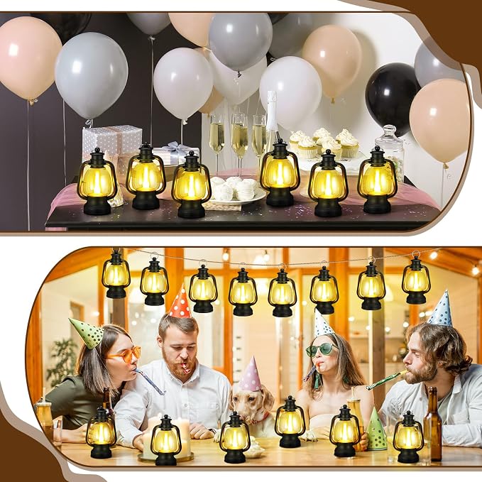 Ferraycle 6 Pcs Mini Lantern Decor 4 Inch Western Lantern Table Centerpiece Small Vintage Camping Hanging Lamp Ornaments Bulk for Cowboy Cowgirl Wedding Halloween Christmas (6 Inch,Black)