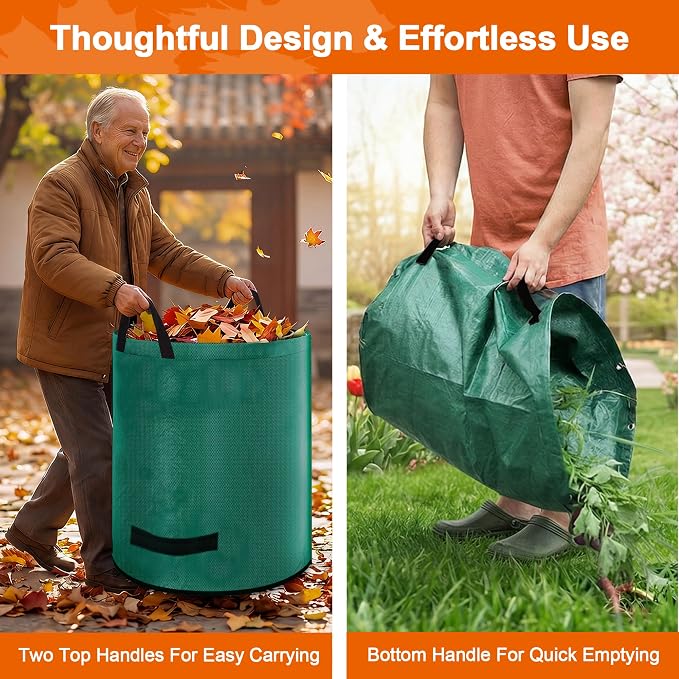 Kendo 72 Gallon Reusable Yard Bags, Heavy Duty 3 PCS Garden Leaf Bags with 4 Reinforced Handles for Fall Leaf Cleanup Grass Clippings Camping Trash