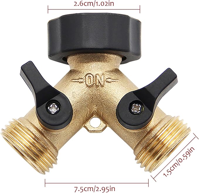 Lifynste 2 Way Brass Hose Splitter, 3/4" Brass Hose Connectors, Y Connector Garden Hose Adapter Connector, 2 Pack