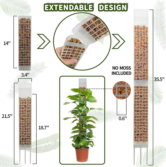 4PCS 18.7-Inch D-Shaped Self-Watering Moss Pole - Plastic Monstera Support for Indoor Climbing Plants. (4, White)