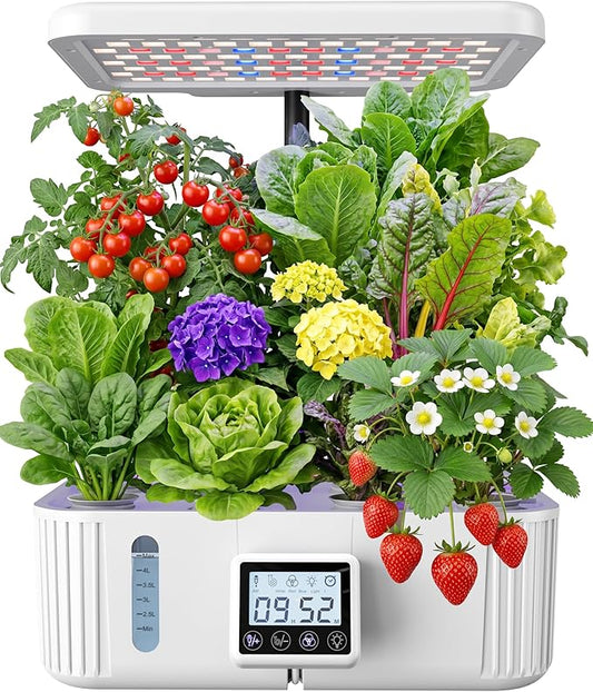 HBN Indoor Garden Hydroponics Growing System, 12 Pods Plant Germination Kit with LED Grow Light, LCD Touch Panel Quiet Automatic Hydroponic Height Adjustable - Grower Harvest Vegetable Lettuce