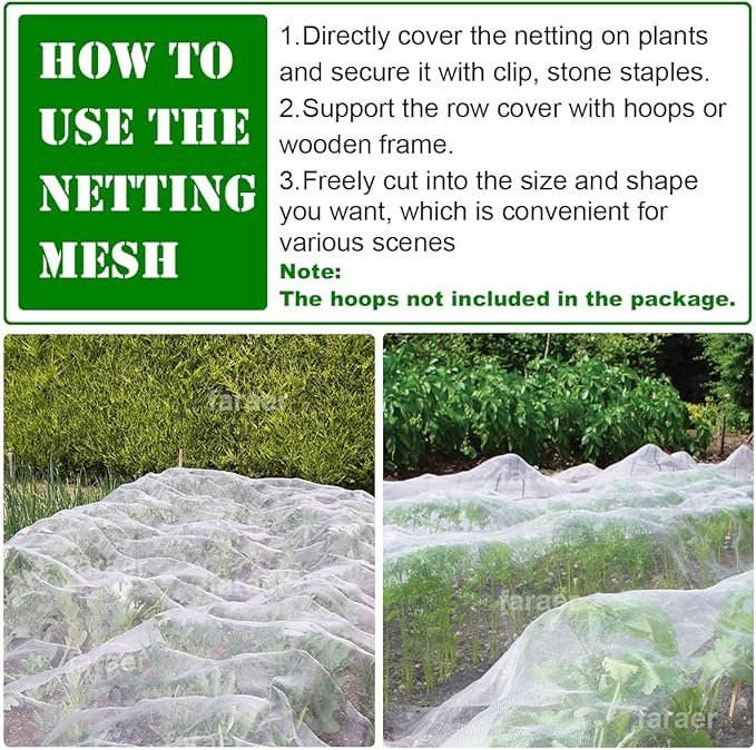 Garden Netting, Plant Covers 6.5x10Ft Net Ultra Fine Mesh Protection Netting for Raised Bed Vegetable Plants Fruits Flowers Crops Greenhouse Row Cover Barrier Screen Mesh Net Cover (6.5x10ft)